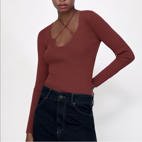 - ZARA Tied Knit Sweater Terracotta - Picture 2 of 5